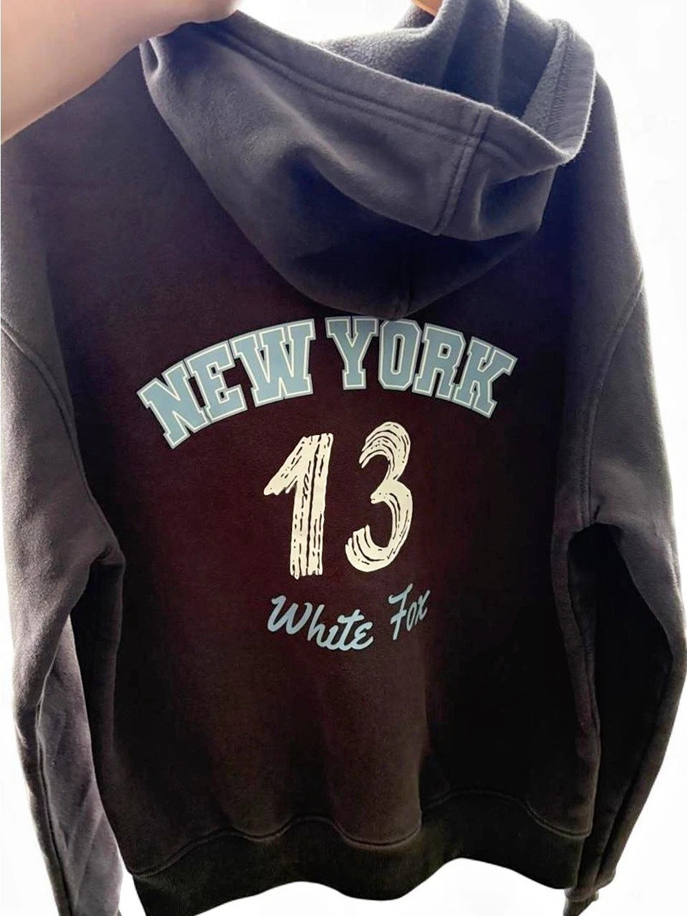 White Fox Boutique New York hoodie with 'NEW YORK 13 White Fox' graphic, DARK GR